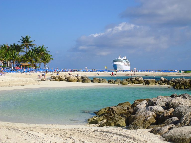 Cruise ship stop in the Bahamas to spend the day on the beach