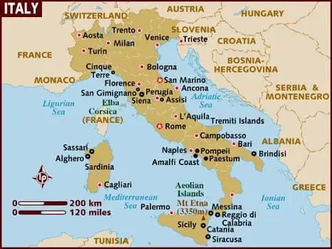 Amalfi Coast map with identification.